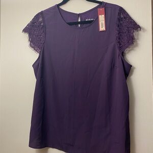 NWT Dark Purple Blouse with Lace Accent